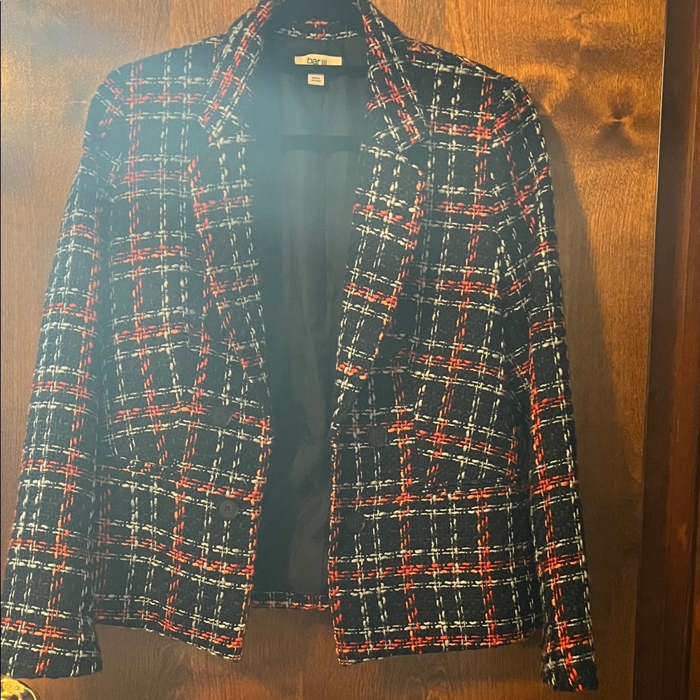 Chic Black and Red Plaid Blazer